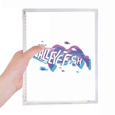 Imagem de Caderno azul roxo desenho de peixe oceano animal diário de folhas soltas recarregável, papelaria
