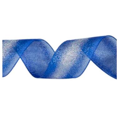 Imagem de Fita transparente de borda com glitter azul e prata - 6,3 cm - 10 jardas - Natal - Azul - Listrado - HL Home
