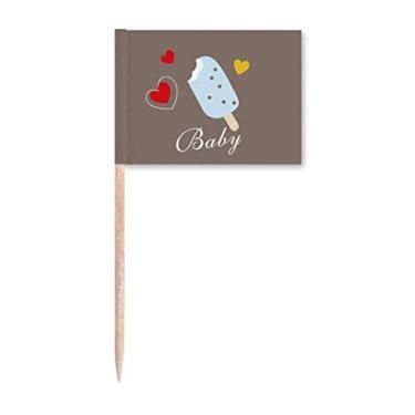 Imagem de Bandeira de palito de sorvete azul coração picolé doce decoração de festa