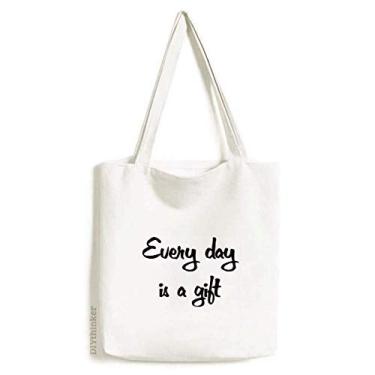 Imagem de Every Day Is A Gift Inspirational Tote Canvas Bag Shopping Satchel Casual Bolsa