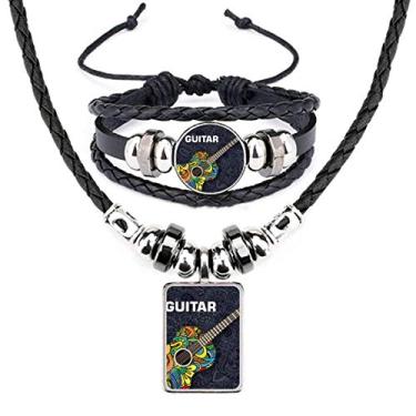 Imagem de Conjunto de joias de pulseira de couro com estampa de instrumento musical de guitarra