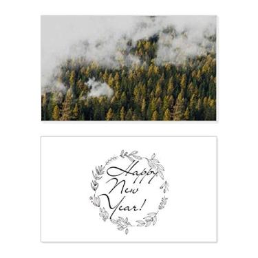 Imagem de Forest Mountain Fog Mist Nuvem Outono Ano Novo Cartão de felicitações Mensagem Bless Presente