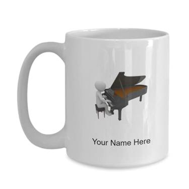 Imagem de Caneca de piano personalizada - Caneca de café para amantes de piano, ideia para crianças meninos e meninas Amor - Caneca de café de 425 g