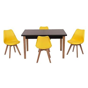 Imagem de Conjunto Mesa de Jantar Luiza 135cm Preta com 4 Cadeiras Leda - Amarelo