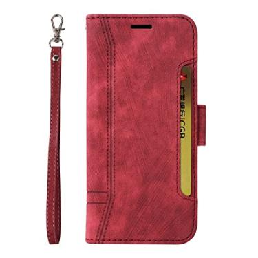 Imagem de Hee Hee Smile Com alça de pulso capa carteira premium flip para VIVO Y01 couro PU bolsa magnética bolso bolso compartimentos para cartão vermelho