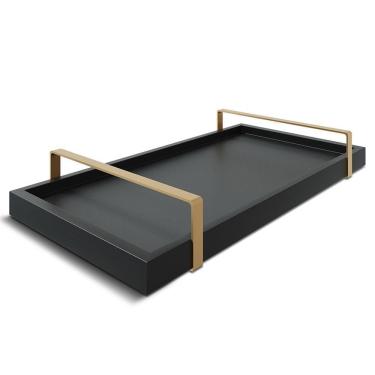 Imagem de Bandeja Decorativa 25x50cm Preta com Alça Cobre