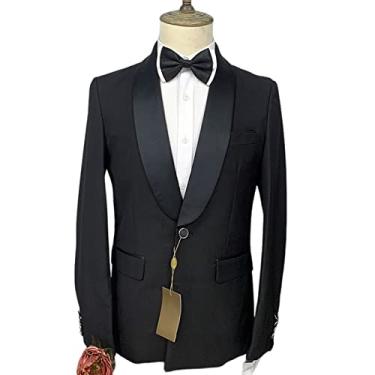 Imagem de Jaqueta masculina de 2 peças, lisa, trespassada, um botão, casamento, paletó de festa, jantar, preto, 3GG (56/40)