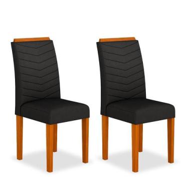 Imagem de Kit 2 Cadeiras Estofadas Lisboa Wood Mesa De Jantar Cin/Preto - Moveis