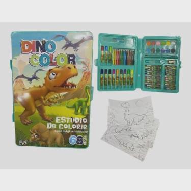 Imagem de Estojo Maleta Escolar Pintura Infantil 68 Peças Dinossauro - Toys