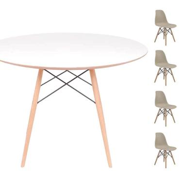Imagem de Conjunto Mesa Eames Eiffel Dsw Redonda Branca 90Cm + 4 Cadeiras Eames Dsw