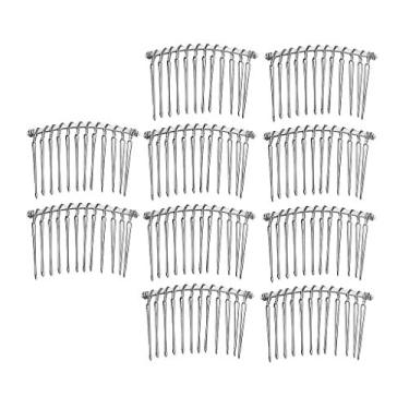 Imagem de Bonarty 10 pentes de cabelo de metal, 12 dentes para bricolagem, véu de noiva, joias de cabelo, prata, conforme descrito
