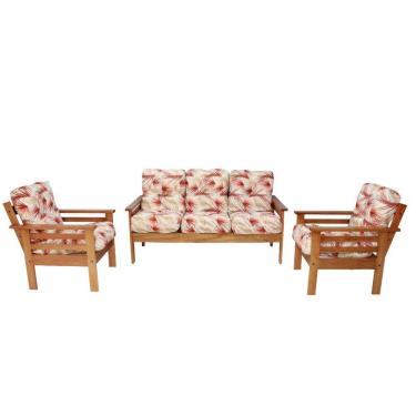 Imagem de Conjunto De Sofá 3 Lugares E Poltronas Em Madeira