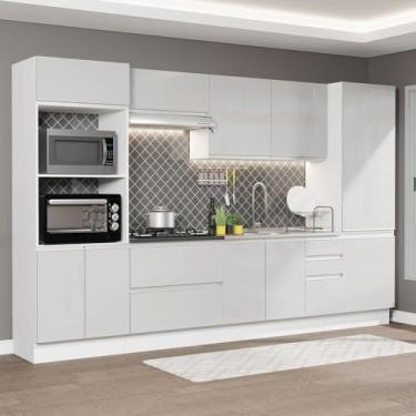 Imagem de Cozinha Completa 100% Mdf Madesa Acordes 330005 com Armário e Balcão (sem Tampo e Pia) - Frentes Branco Brilho