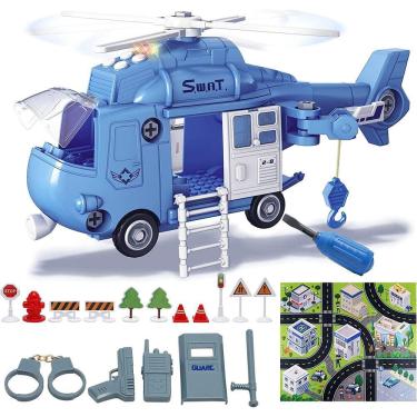 Imagem de  Brinquedos infantis para meninos de 3 a 5 anos, brinquedo de avião, helicóptero, polícia, conjunto de brinquedos de construção de avião com sons de l