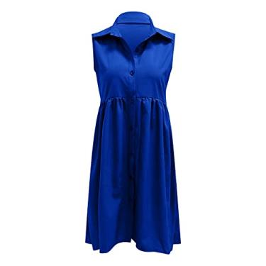 Imagem de UIFLQXX Vestido de coquetel feminino cor sólida sem mangas, frente curta e costas longas, vestido transpassado, vestido de noite, Azul, XXG