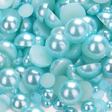 Imagem de Dowarm 1000 peças de meia pérola plana, 4 mm, 6 mm, 8 mm, 10 mm, 12 mm, 14 mm, 14 mm, meia pérola redonda para artesanato DIY Jewelry, miçangas soltas (azul lago)