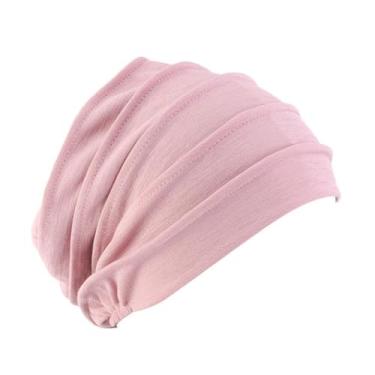 Imagem de Eforcase Gorros de turbante elástico feminino boné hijab boné de dormir turbante chapéus muçulmanos headwrap boné gorros headwear under cap, Rosa A, M