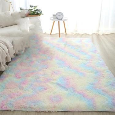 Imagem de Tapetes grandes peludos para sala de estar, branco, rosa, decoração de casa, corredor, mesa de centro, quarto, cabeceira, tapetes antiderrapantes fofos, arco-íris, 160 x 230 cm, 63 x 90 pole
