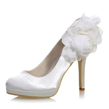 Imagem de KAFELE Salto alto plataforma, sandálias florais sexy, sapatos de festa, Marfim, 37