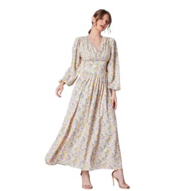 Imagem de Camisa Feminina Plus Floral Print Bishop Sleeve Dress (Color : Multicolor, Size : XL)