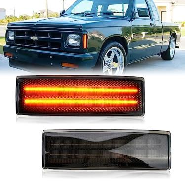 Imagem de D-Lumina Conjunto de luzes marcadoras laterais de LED, lente fumada, âmbar para substituição do lado do motorista e do passageiro para Chevy Blazer S10 GMC Jimmy S15 1982-1993, lâmpada de marcador lateral do para-lama dianteiro, pacote com 2