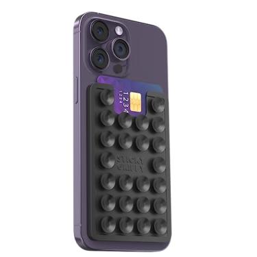 Imagem de StickyGrippy Suporte para cartão de sucção, carteira de telefone, acessório adesivo de silicone para iPhone e Android, suporte de chuveiro espelhado, vídeos TikTok e selfies (preto)