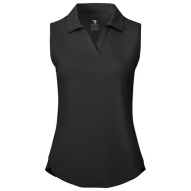 Imagem de BGOWATU Camisetas polo femininas sem mangas com gola V e gola V, FPS 50+, secagem rápida, leve, Preto, XXG