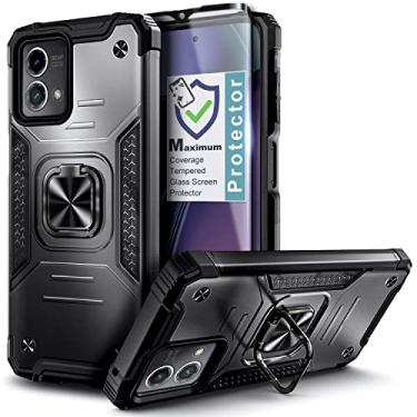 Imagem de NZND Capa para Motorola Moto G Stylus 5G (2023) [não serve para versão 4G] com protetor de tela de vidro temperado (cobertura máxima), capa de telefone resistente com anel de grau militar (preto)