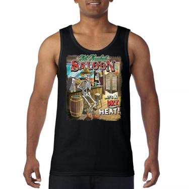 Imagem de Camiseta regata Hot Headed Saloon But its a Dry Heat Funny Skeleton Biker Beer Drinking Cowboy Skull Southwest masculina, Preto, 3G