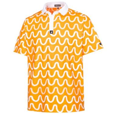 Imagem de SURF CUZ Camisa de golfe com absorção de umidade para homens, camisa polo dry fit, manga curta, estampada, desempenho, elasticidade em 4 direções, 22 Sunset Wave, G