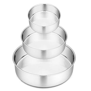 Imagem de P&P CHEF Conjunto de 3 formas de bolo de 10 cm + 15 cm + 20 cm + formas de bolo redondas de 20 cm, utensílios de cozinha de aço inoxidável para remoção de ervas daninhas de aniversário, resistente e