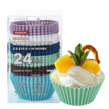 Imagem de Katbite Forros de silicone para cupcake – pacote com 24 unidades, reutilizáveis, antiaderentes, resistentes para assar muffins macios, perfeitos para festas, Halloween, Natal