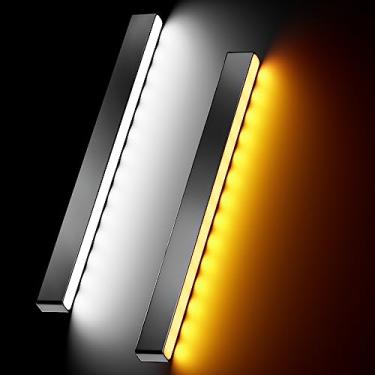 Imagem de Luzes de seta sequencial de 12 V conjunto DRL Switchback de duas cores branco/amarelo neblina capa de metal 2 peças de luzes de LED diurno