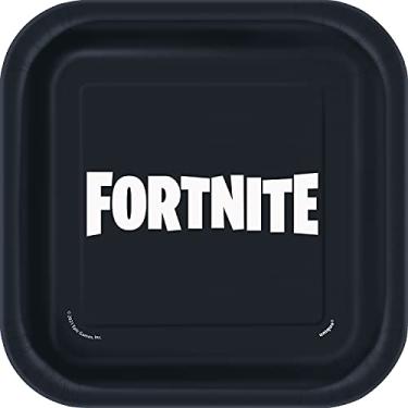 Imagem de Fortnite Pratos quadrados de papel 24674-18 cm, pacote com 8, preto