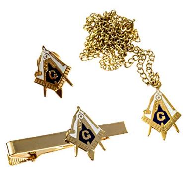 Imagem de Conjunto de colar maçônico com alfinete de lapela quadrado e bússola Working Tools, Metal