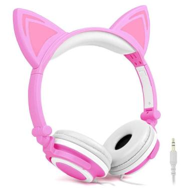Imagem de Headphone Gatinho Com Fio Branco/Rosa