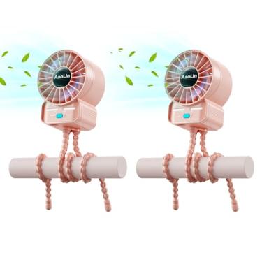 Imagem de Pacote com 2 ventiladores de carrinho de bebê multifuncionais 4 velocidades 6600 rpm alta velocidade usb recarregável mini ventilador portátil pessoal tripé estendido para mesa enrolamento cama de