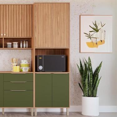 Imagem de Torre Quente 4 Portas 1 Nicho Para Forno ou Microondas Divina Freijó/Verde