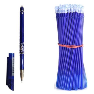 Imagem de 1 Caneta + 10 refil carga recarga de tinta magica fantasminha, que apaga com calor ou borracha cor Azul