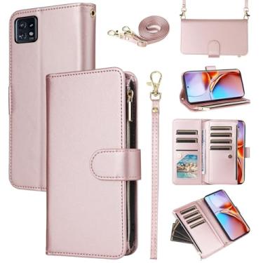 Imagem de Furill Capa carteira para Motorola Edge+ Plus 2023/Edge 40 Pro 5G/Moto X40 com alça de pulso alça de ombro transversal bolsa de couro flip com zíper 11+ compartimentos para cartão protetor de celular