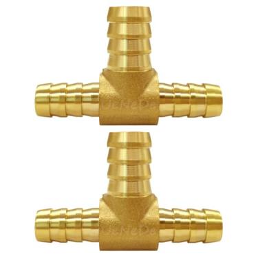 Imagem de Uenede 2 peças de latão de 3/20.3 cm a 1/5.1 cm a 3/20.3 cm (10-13-10 mm) redutor de farpa mangueira de emenda de emenda de mangueira farpada encaixe de união de redução de 3 vias para água/óleo/gás