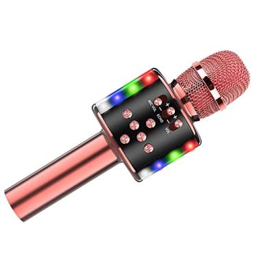 Imagem de Xiaojikuaipao Microfone sem fio de karaokê 4 em 1, som de áudio profissional, alto-falante Bluetooth portátil com LED para crianças, adultos, festa de aniversário em casa - ouro rosa