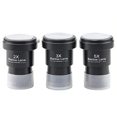 Imagem de Kit de lentes Barlow para telescópio 2X-3X-5X, acessório de telescópio de 3,9 cm, totalmente revestido de metal, multibanda larga, filme verde, lente Barlow para telescópio astronomia ocular