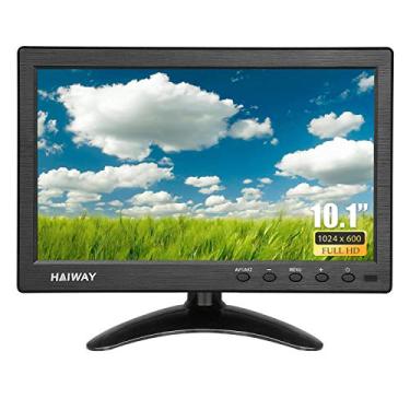 Imagem de Haiway Monitor de segurança de 10,1 polegadas, resolução 1024 x 600, monitor pequeno HDMI, pequeno monitor portátil com controle remoto com alto-falantes duplos integrados, entrada HDMI VGA BNC para