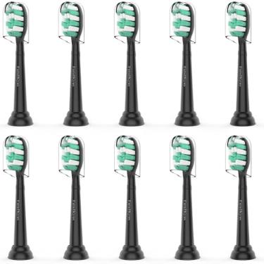 Imagem de Cabeças de escova de dentes de substituição para Philips Sonicare C1 C2 ProtectiveClean 4100 5100, refil de dente sônico elétrico, controle de placa, pacote com 10, preto