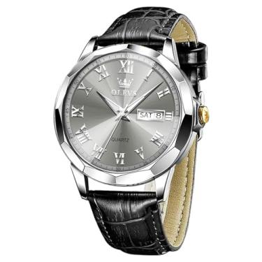 Imagem de OLEVS Relógio masculino de couro, ultrafino, minimalista, com pulseira de couro, quartzo, vestido analógico, casual, simples, leve, relojes para hombres, Cinto preto, rosto cinza, round, relógios