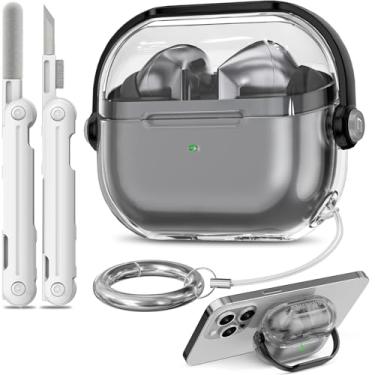 Imagem de 【Com trava de segurança】 Capa para Samsung Galaxy Buds 3/Galaxy Buds 3 Pro, capa transparente de TPU compatível com Samsung Galaxy Buds3 Pro com limpador com chaveiro para homens e mulheres,