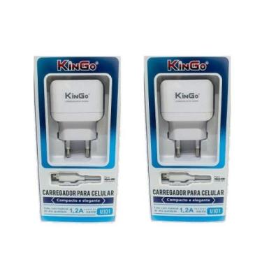 Imagem de Kit 2 Carregadores Usb V8 Kingo 1.2A 5V P/ Galaxy J7 Prime