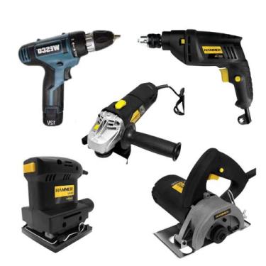 Imagem de Kit Serra Marmore Lixadeira Esmerilhadeira Furadeira Parafusadeira - h