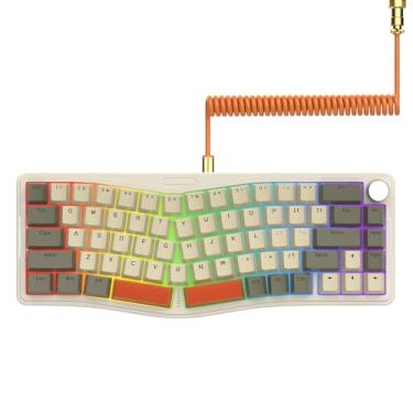 Imagem de AKS068 Teclado mecânico para jogos 65% sem fio com cabo enrolado, 68 teclas Alice-Layout BT5.0/2.4G/teclado mecânico com fio, RGB Hot Swappable VIA/QMK Suporte de junta programável para Win/Mac